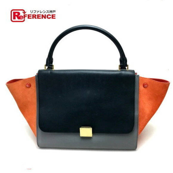 Celine Trapeze Shoulder Bag Suede Leather Black Orange - Picture 1 of 9